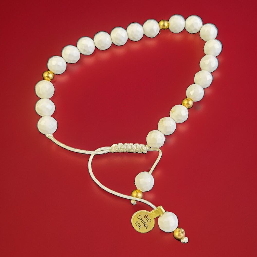 NEW CLYDE DUNEIER CID BRACELET 10KT GOLD W, FACETED WHITE AGATE BEADS NWT